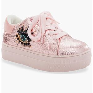 Kurt Geiger London Girls' Pink Metallic Platform Sneakers with Jewel Accent